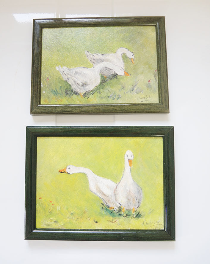 2 Oils on Wood Framed and Signed Henri Merlet: White Geese