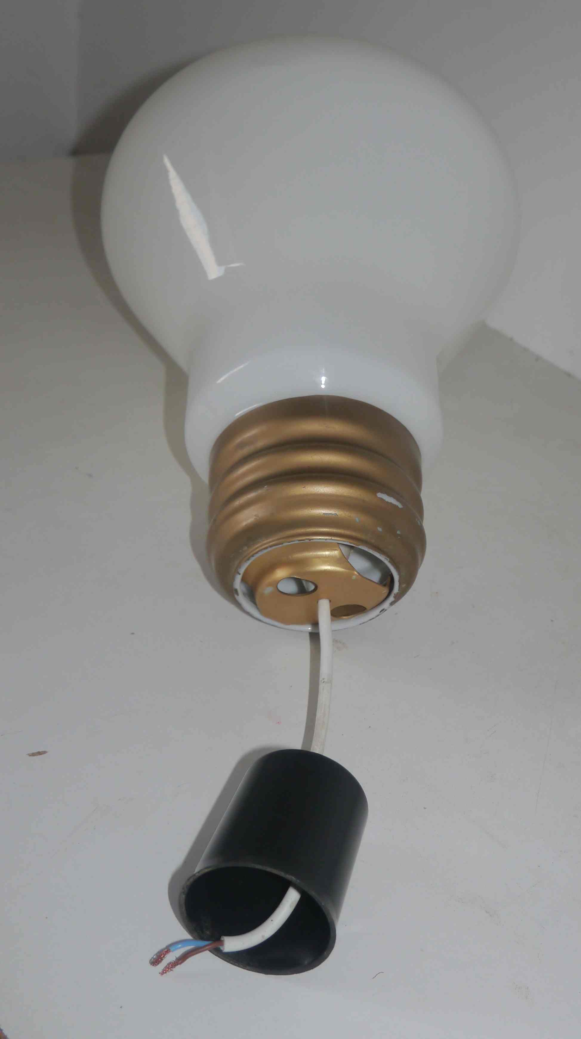 Large vintage opaline pendant lamp in the shape of an S bulb