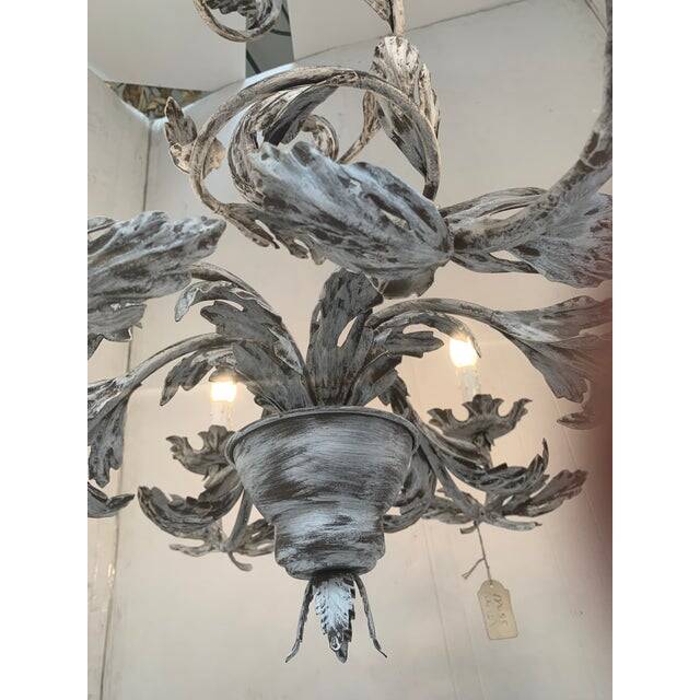 Contemporary brunish-clay florentine wrought iron leafs chandelier