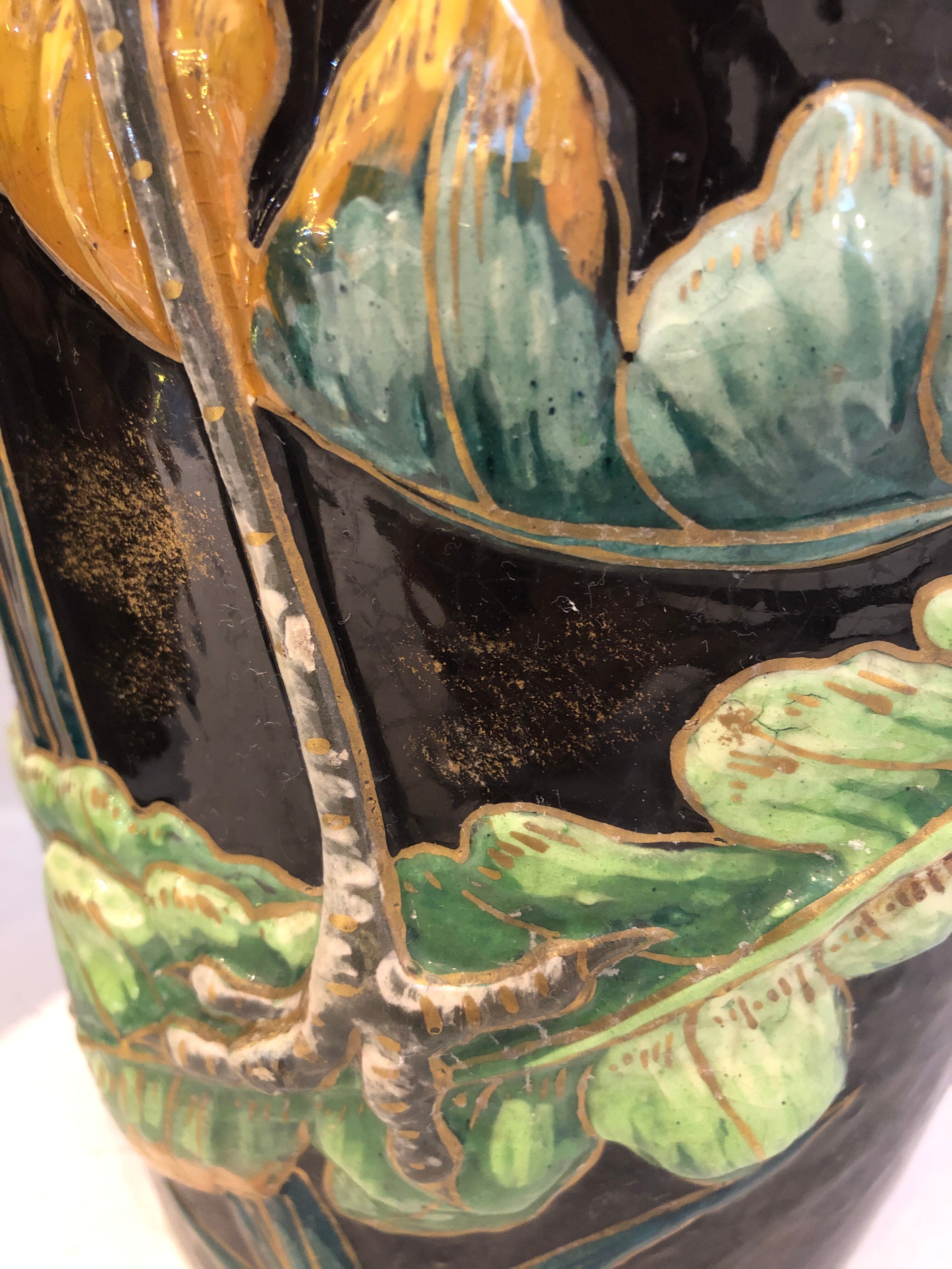 Paire de vases "Aux Hérons" Barbotine Longchamp, début 20ème