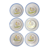 Set of 6 earthenware plates with rooster decoration, 20th century.