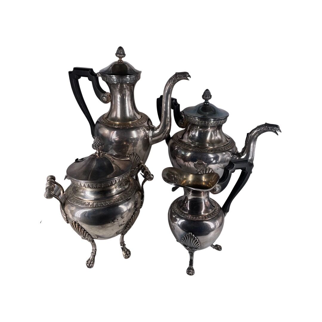 Empire style coffee and tea service in silver metal. Marked RM for Roux-Marquiand 20th century