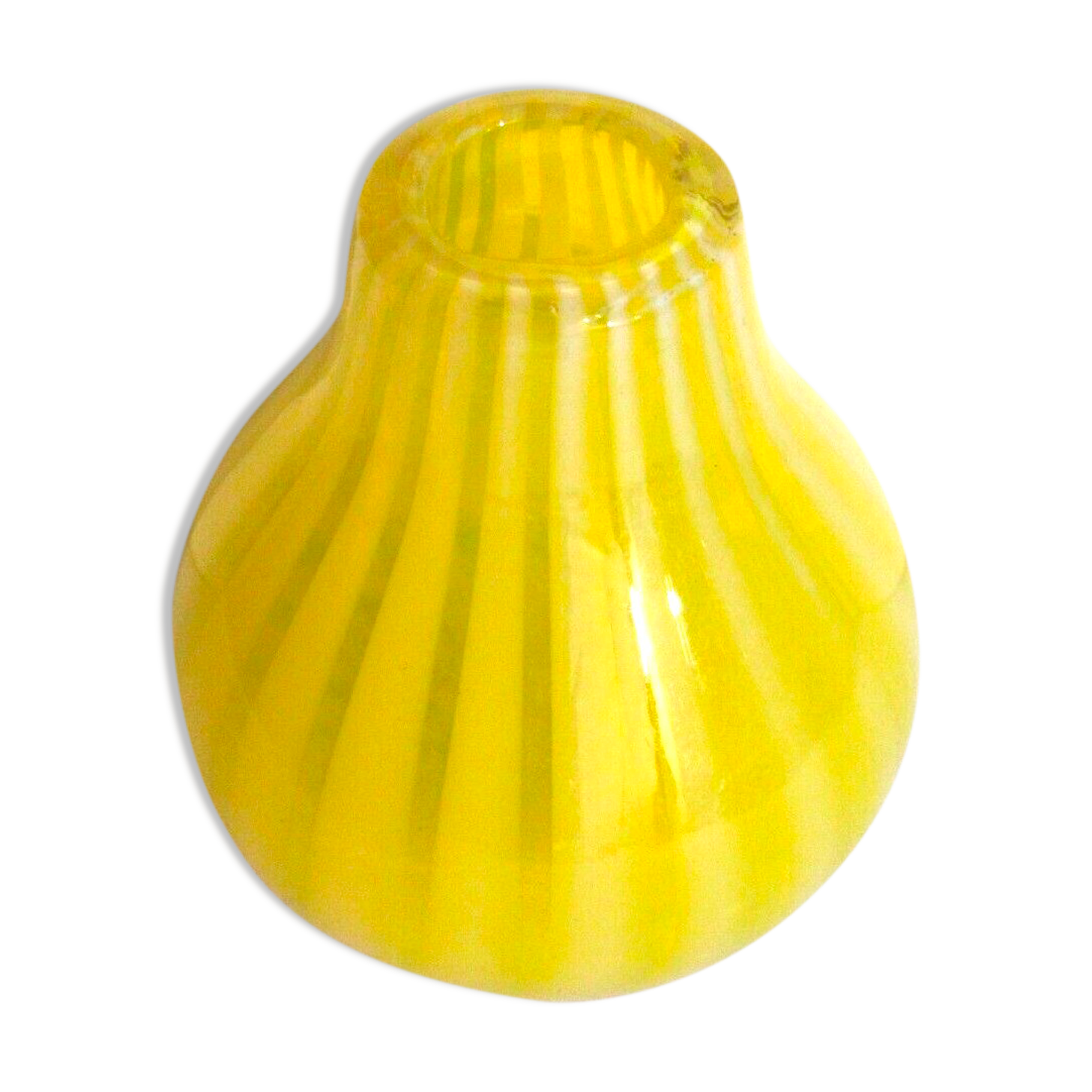 Art Deco glass vase, very small, ball shape with yellow and opalescent stripes