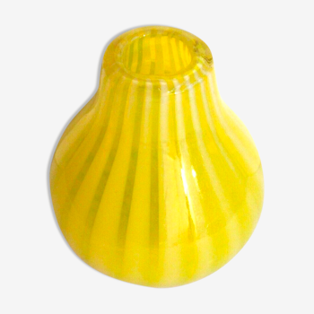 Art Deco glass vase, very small, ball shape with yellow and opalescent stripes