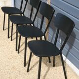 4 black metal and wood chairs