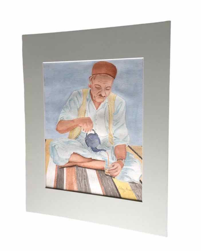 Watercolor portrait Tea time 1970