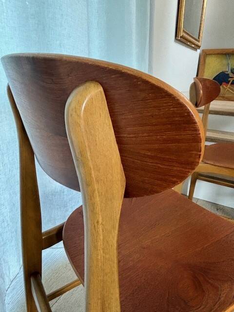 5 beech and teak chairs - Denmark 50s/60s