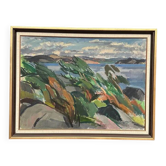 Large original Swedish oil on canvas – "Rocky Shore" – Signed – vintage and framed – 91 × 70 cm (35.8 in × 27.6 in)