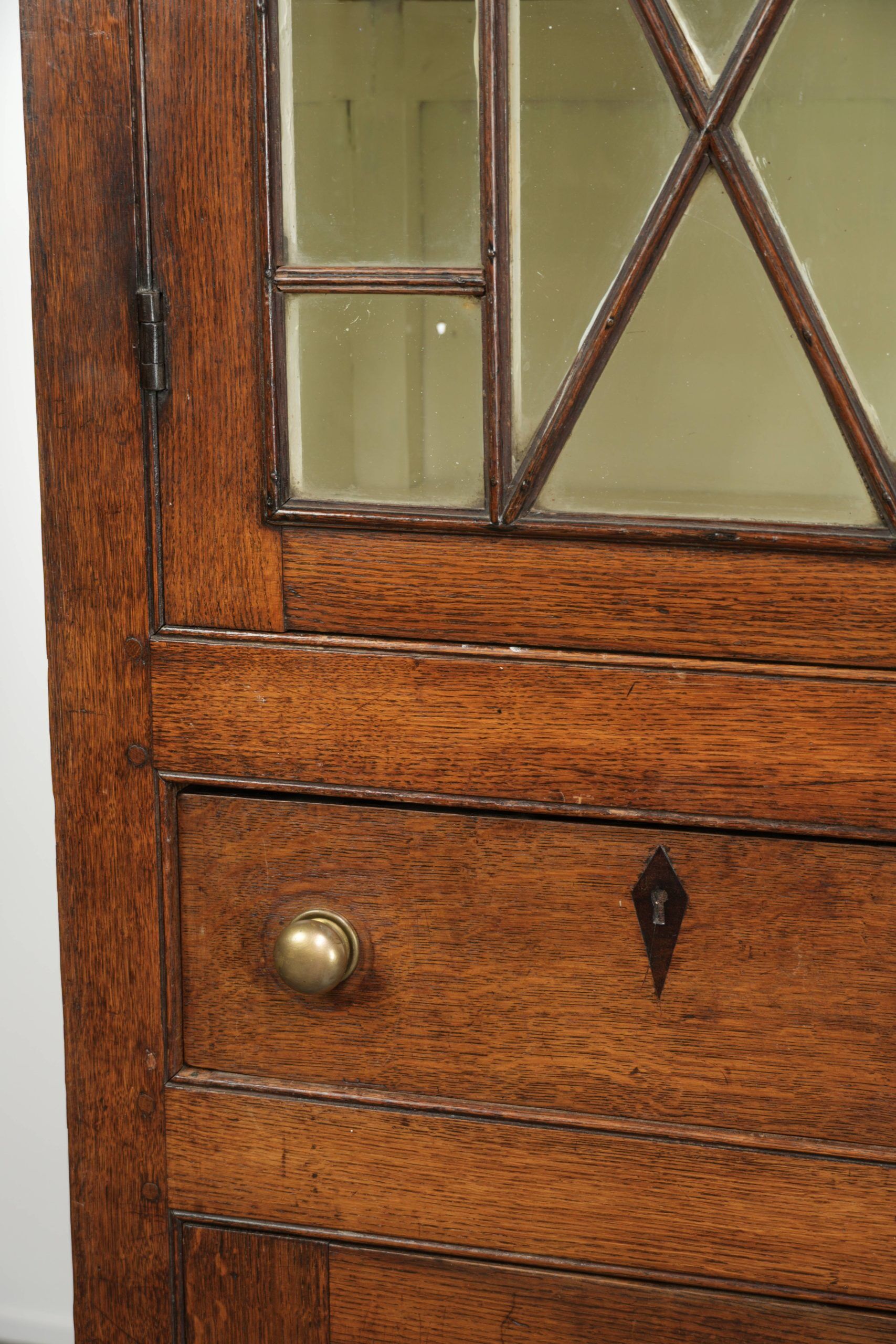 Antique 18th-century Welsh/English oak bookcase/buffet with original glass