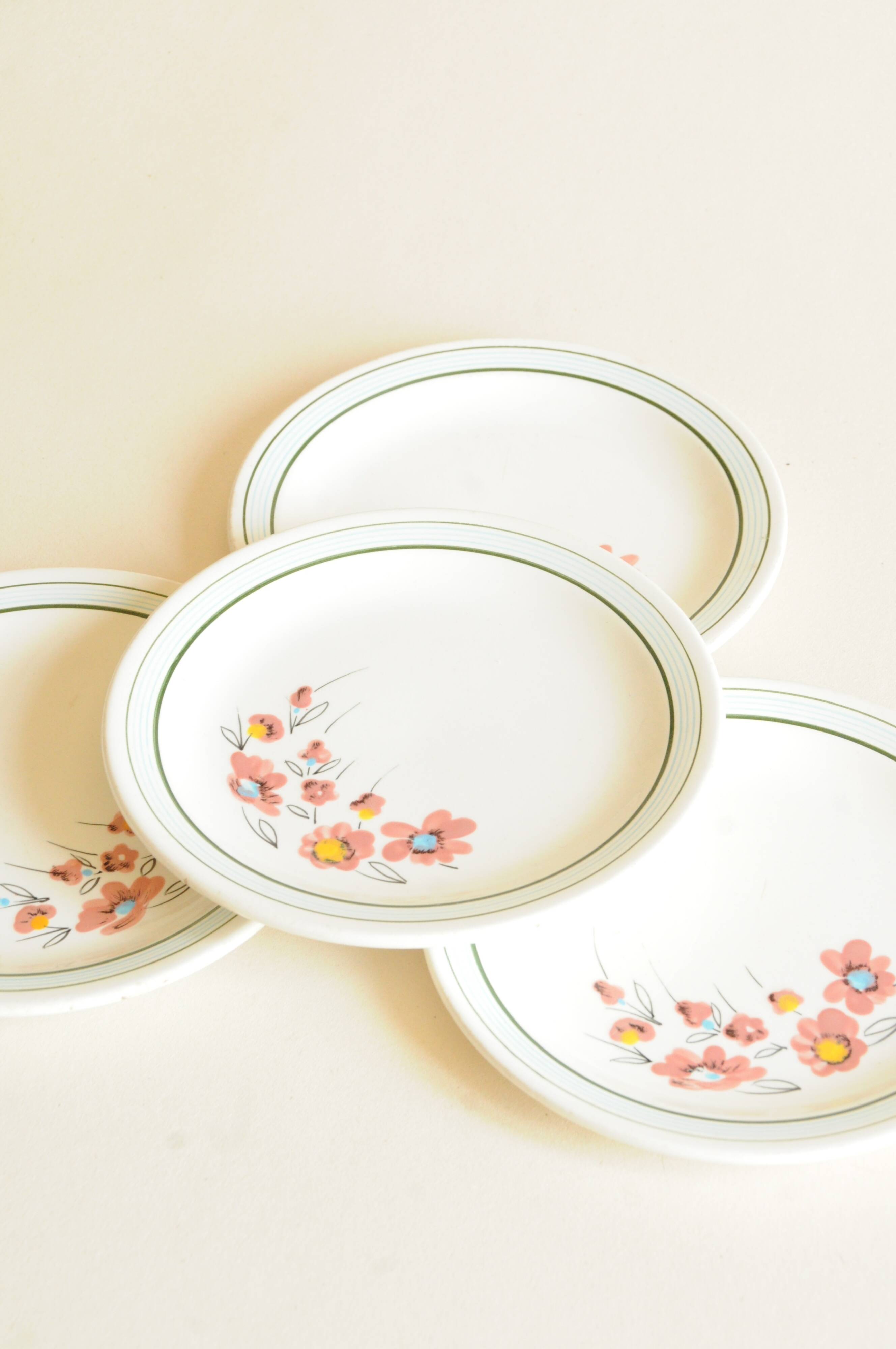 Vintage Dessert Plates (x4) – Floral Decor – Butterfly, Salins