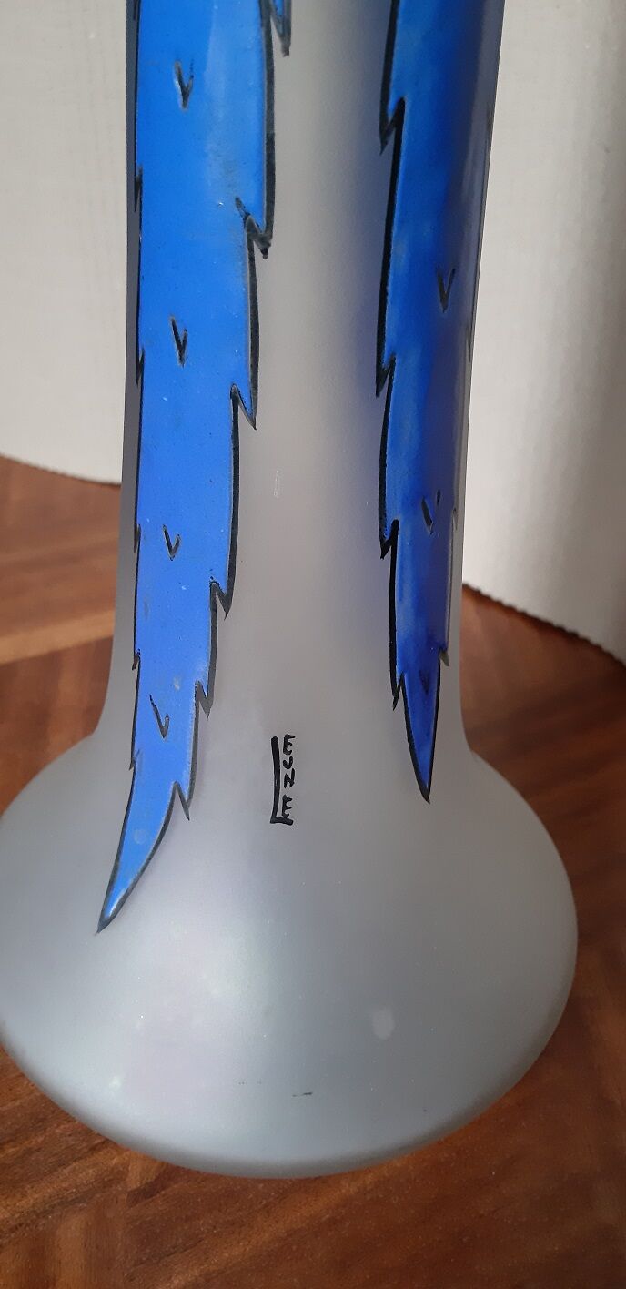 Art Deco enamel vase signed Leune