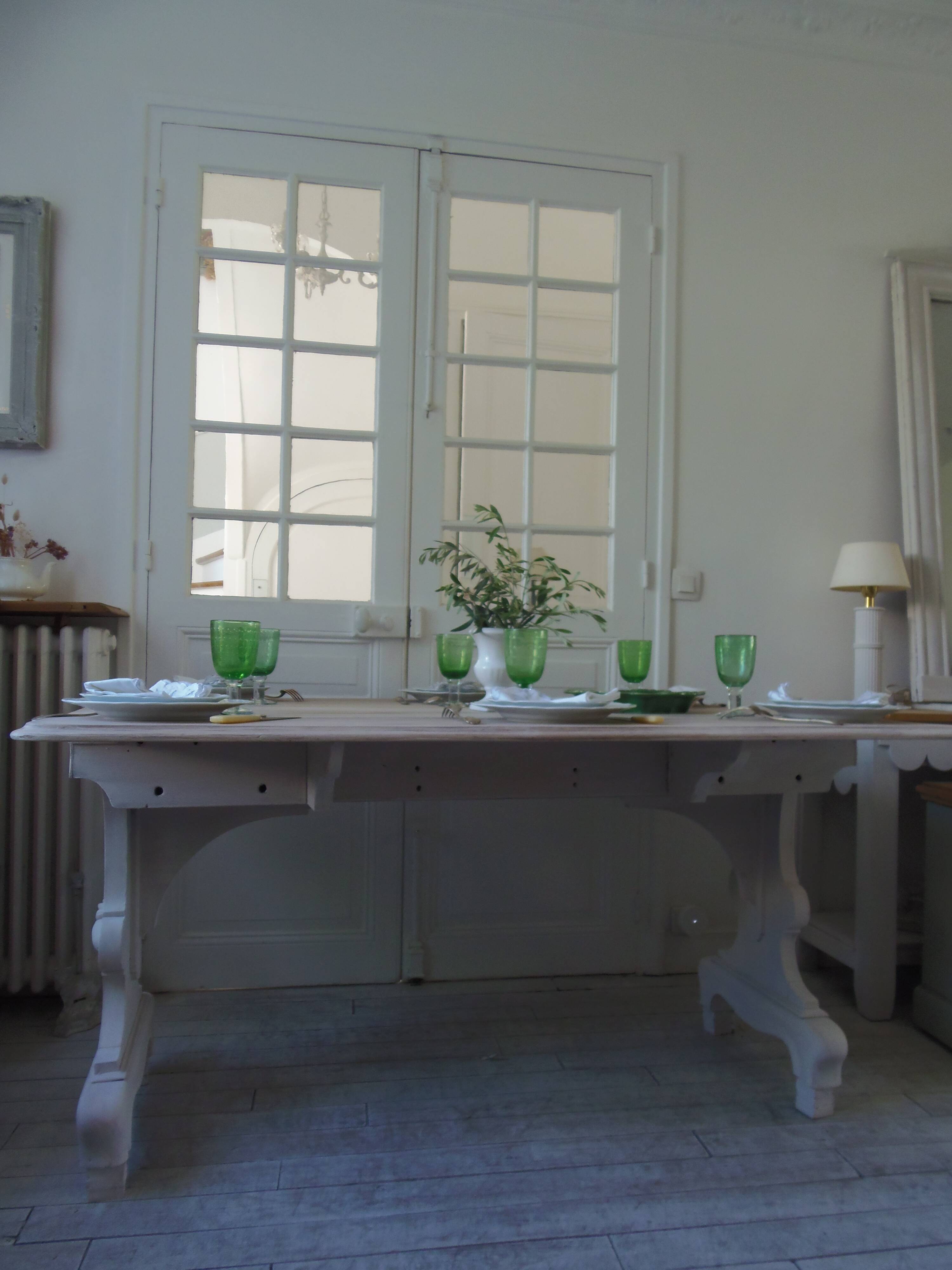 Console, solid walnut table with drop leaves.
