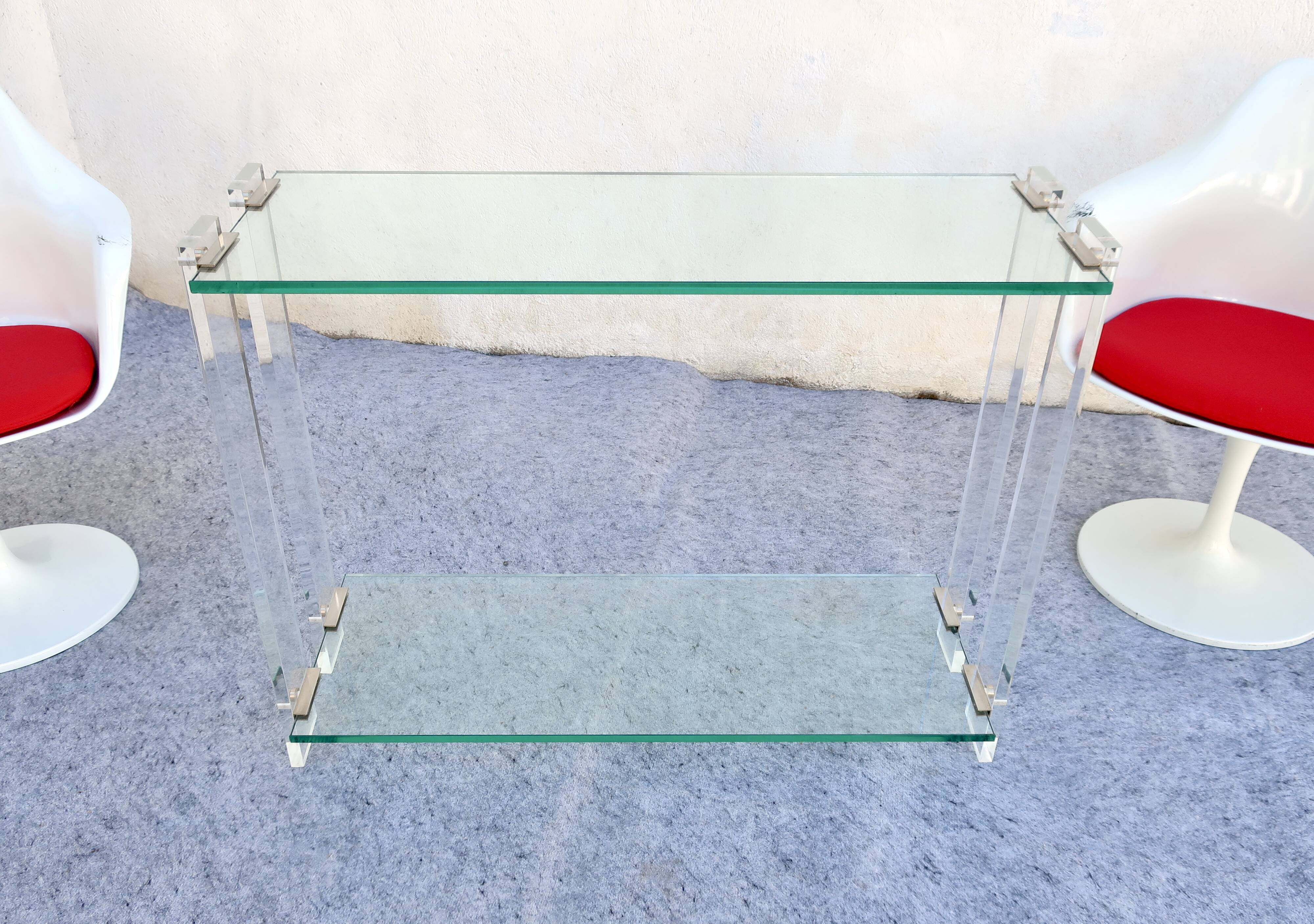 Console Design Marais International Glass and Plexiglas, circa 1980