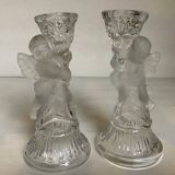 Trio of frosted molded glass angel candle holders