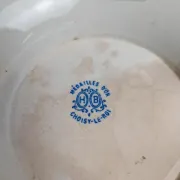 Compotier sur pied bas Terre de fer HB Choisy-le-Roi – Décor oiseaux bleu