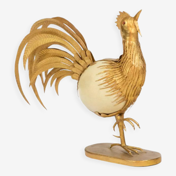 Ostrich egg rooster and golden brass, 1970s