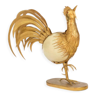 Ostrich egg rooster and golden brass, 1970s