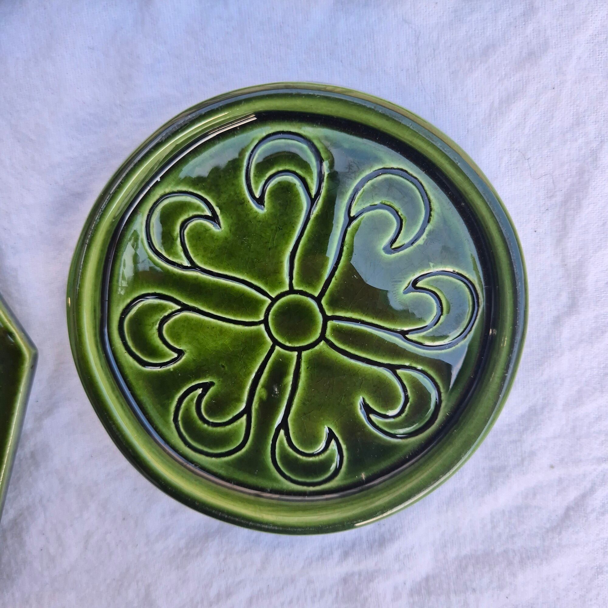 Vintage green glazed ceramic table set – Signature JG or