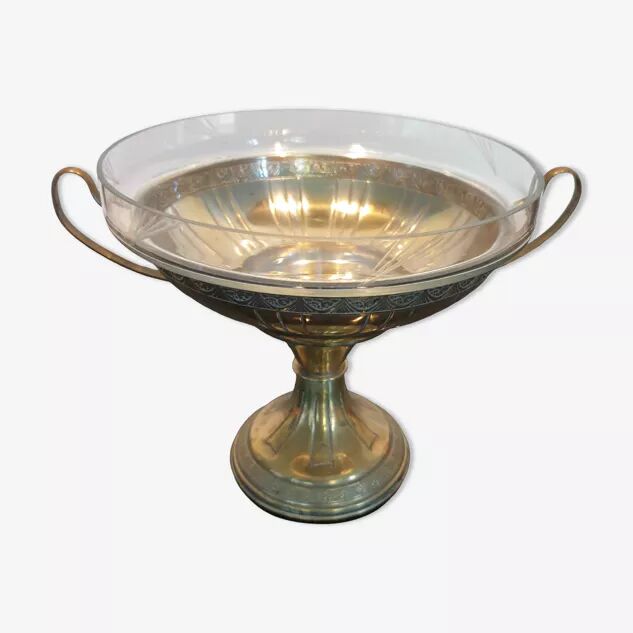Art Deco brass cup and its engraved saucer.