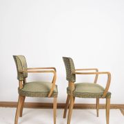 Pair of upholstered bridge armchairs.