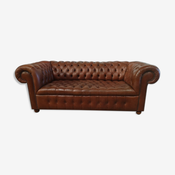 Light brown leather chesterfield sofa