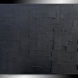 Tableau peinture abstraite monochrome minimaliste noir