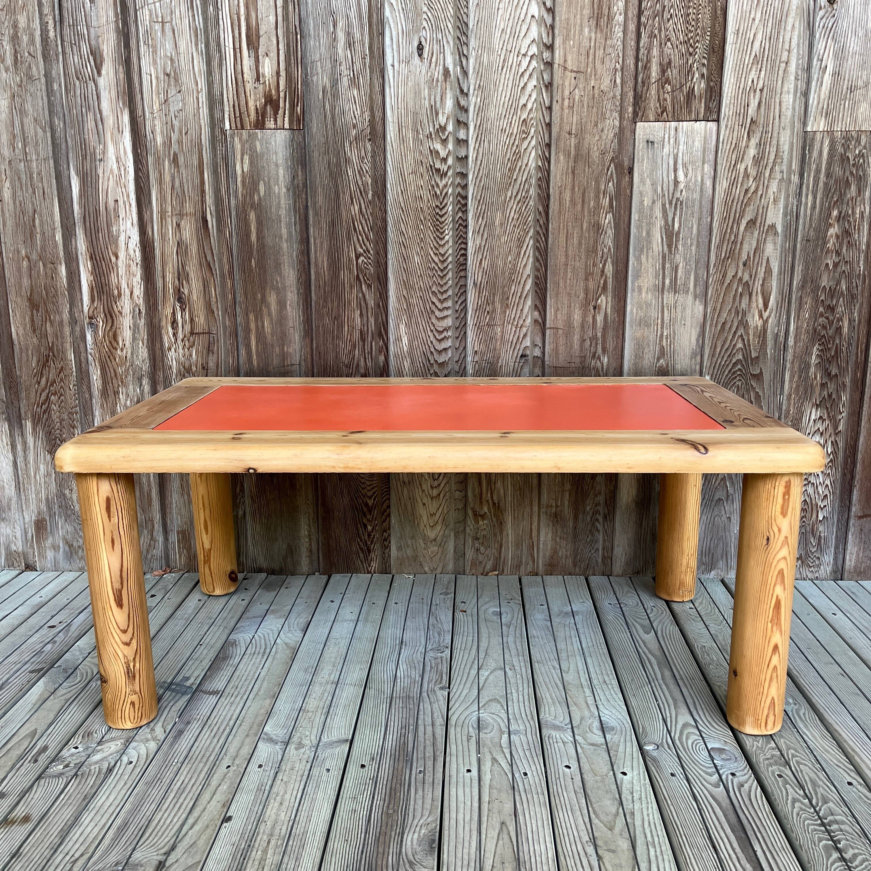 Modernist pine and orange lacquered coffee table, 1970s