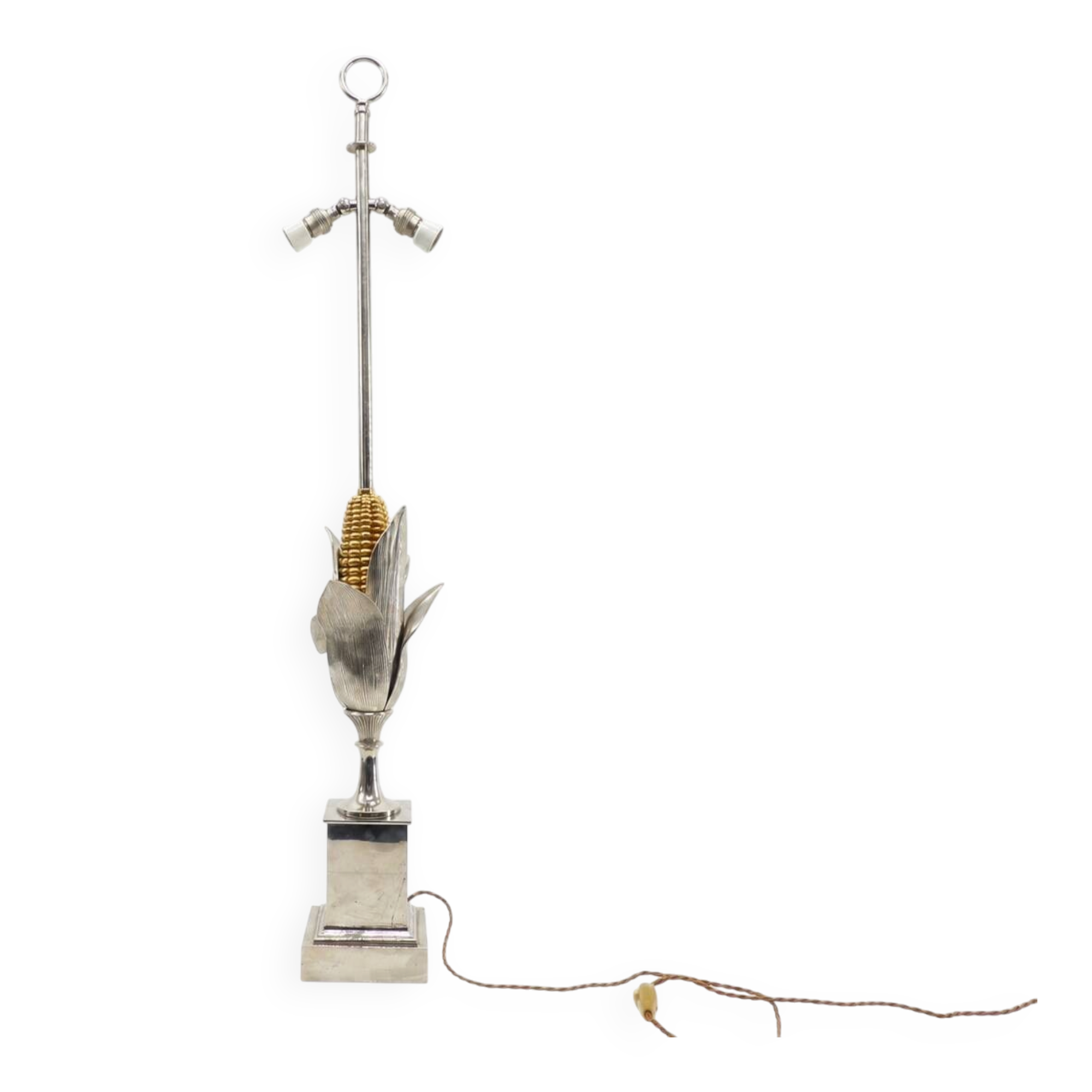 Lamp base Corn ears Maison Charles in silvered bronze 1970