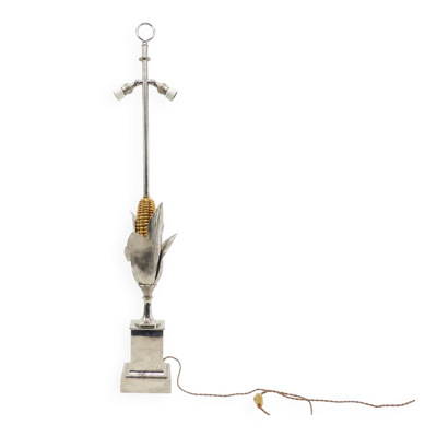 Pied de lampe Épis de maïs Maison Charles en bronze argenté 1970
