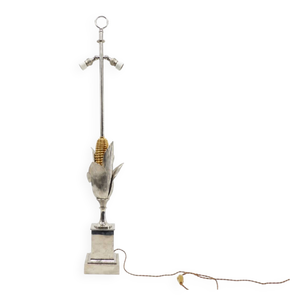 Pied de lampe Épis de maïs Maison Charles en bronze argenté 1970