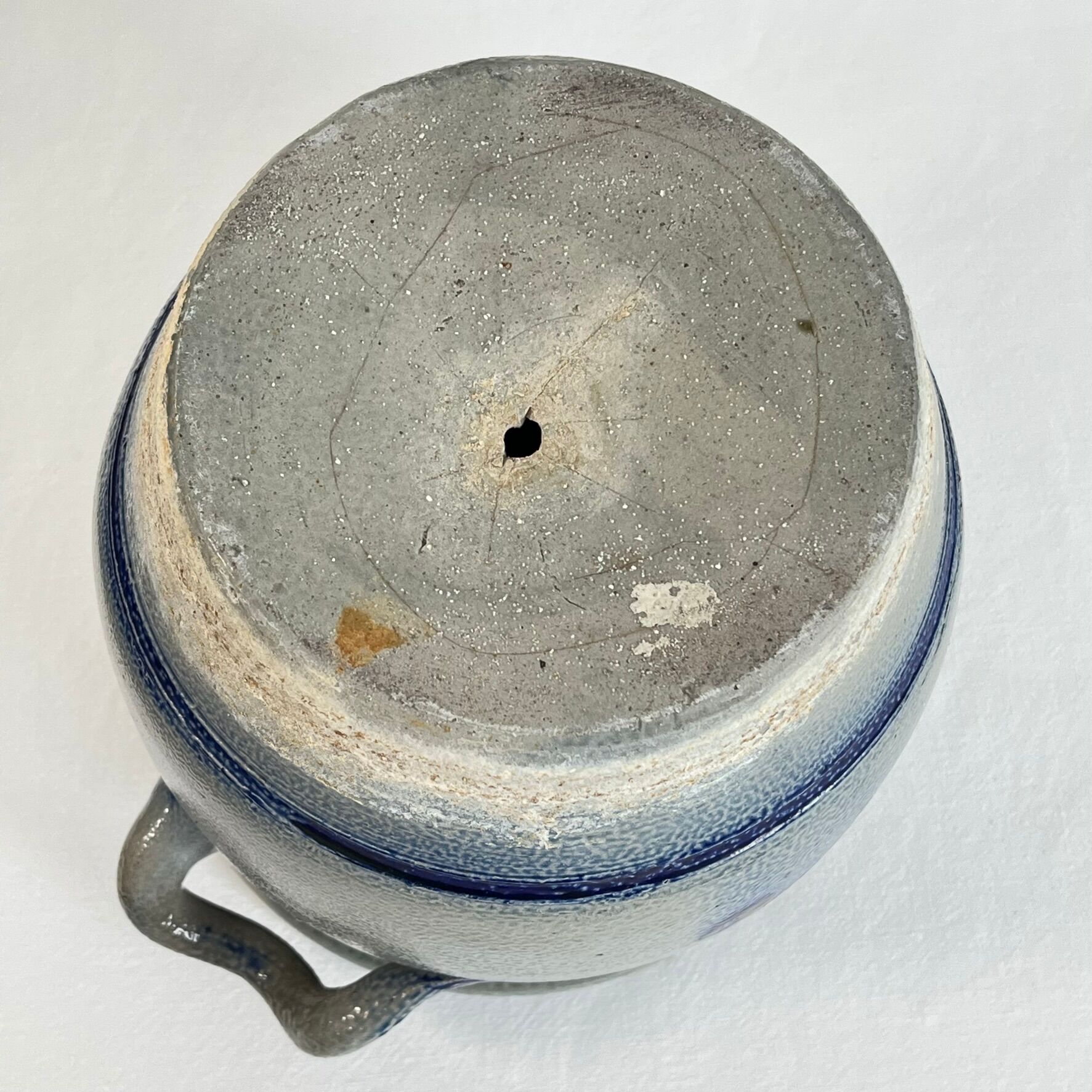 Salt glazed stoneware pot, cobalt oxide decoration