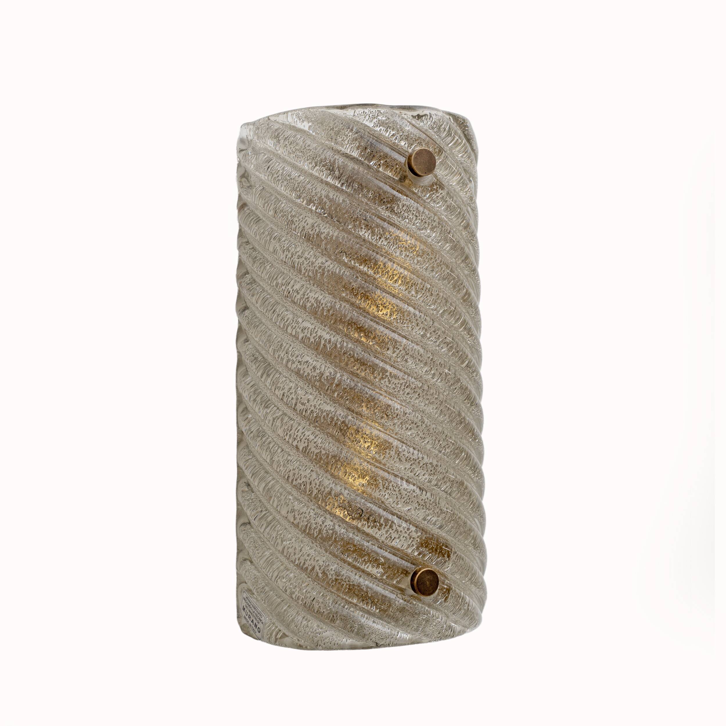 Pair of Barovier & Toso Style Modern Murano Glass Smoked Twisted Sconces