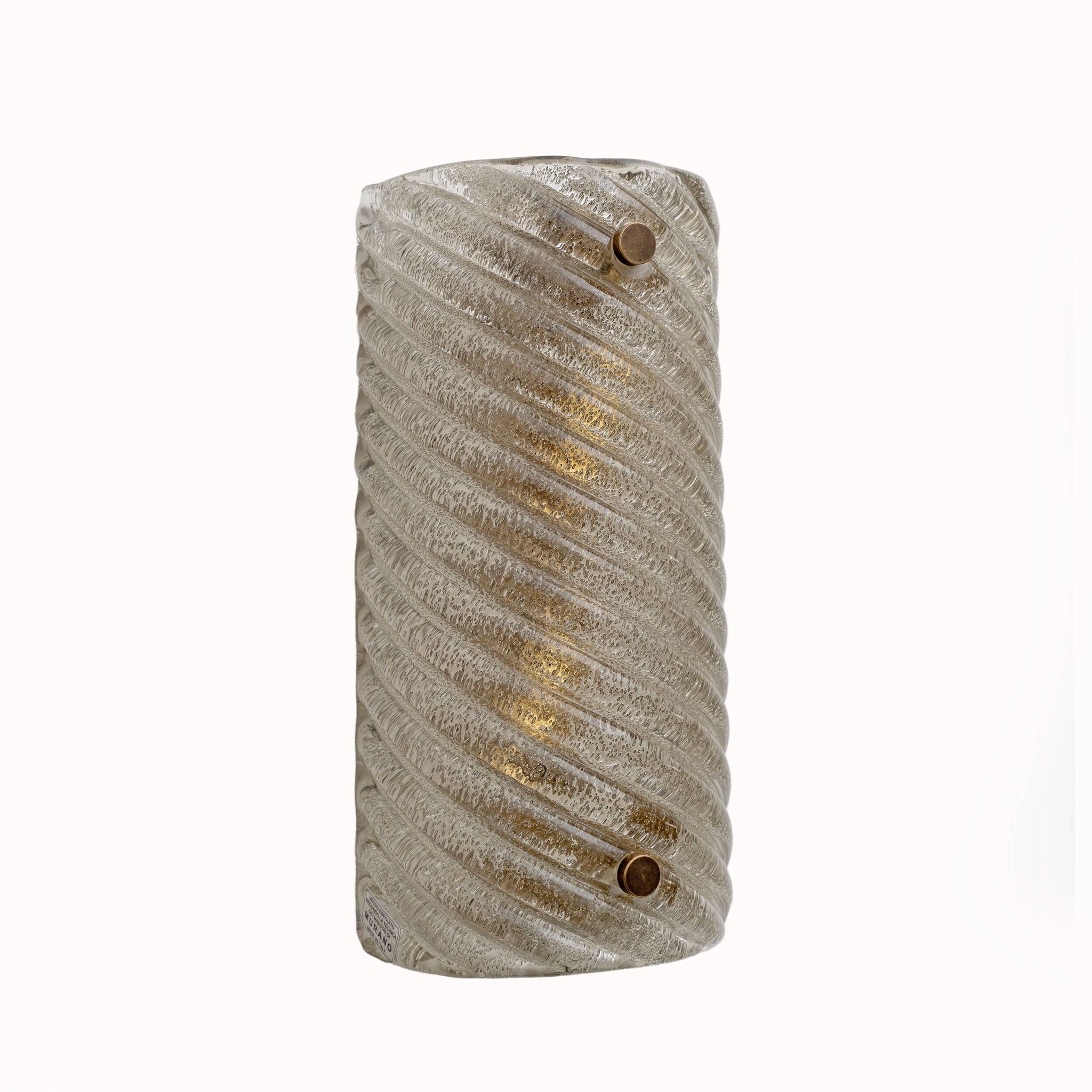 Pair of Barovier & Toso Style Modern Murano Glass Smoked Twisted Sconces