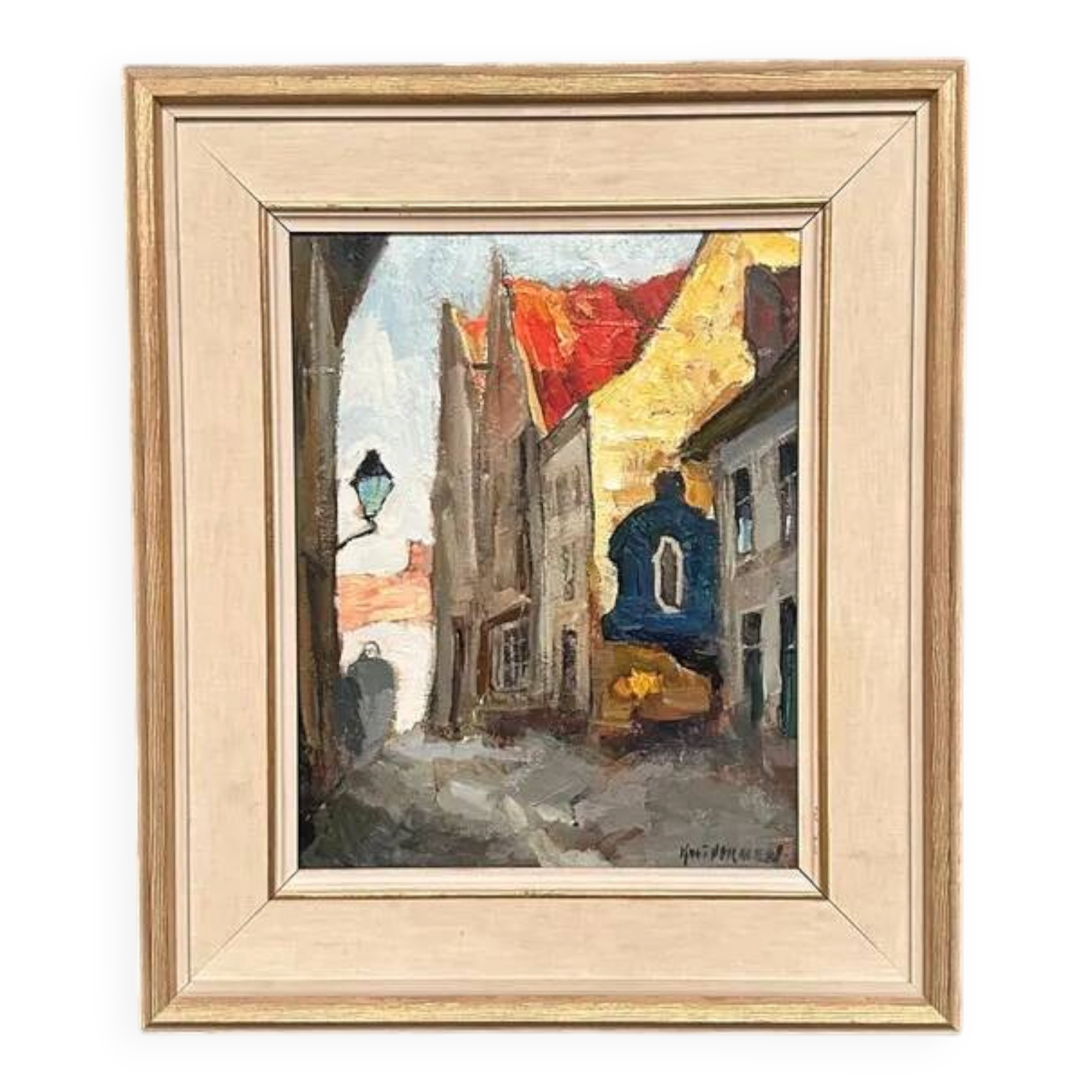 Original Swedish Oil on Panel - "Alley" by Knut Norman - Signed - Vintage and Framed - 59 × 46 cm (23.2" × 18.1")