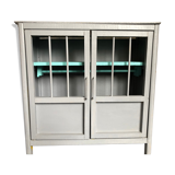 Two-door doll cabinet - grey and vintage blue painted wooden rod