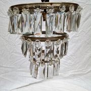 Ancien lustre, plafonnier bronze et pampilles, des années 1900