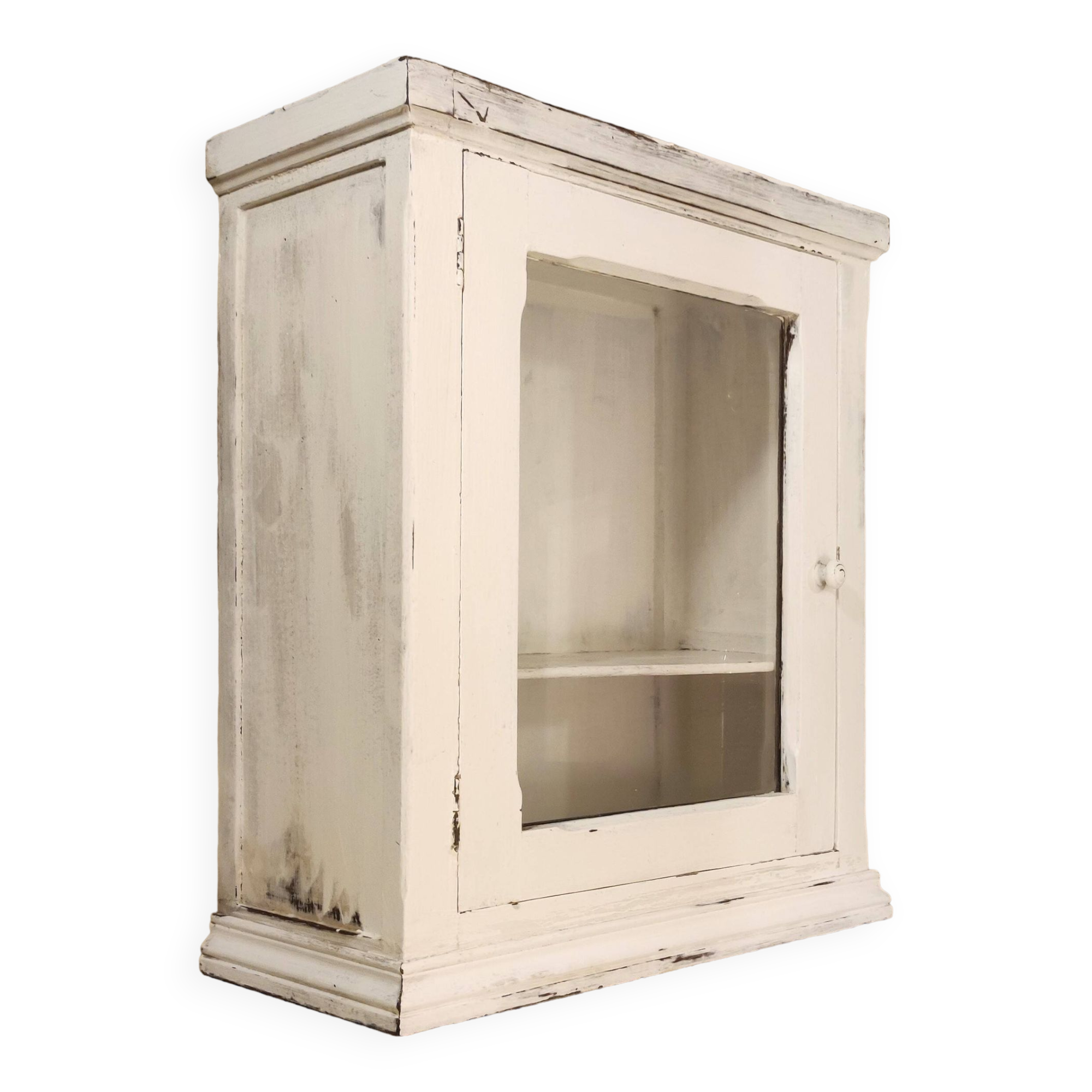 Glazed wall-mounted medicine cabinet in patinated wood