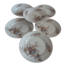 6 flat plates porcelain floral decoration with earthenware lions rue de rivoli paris