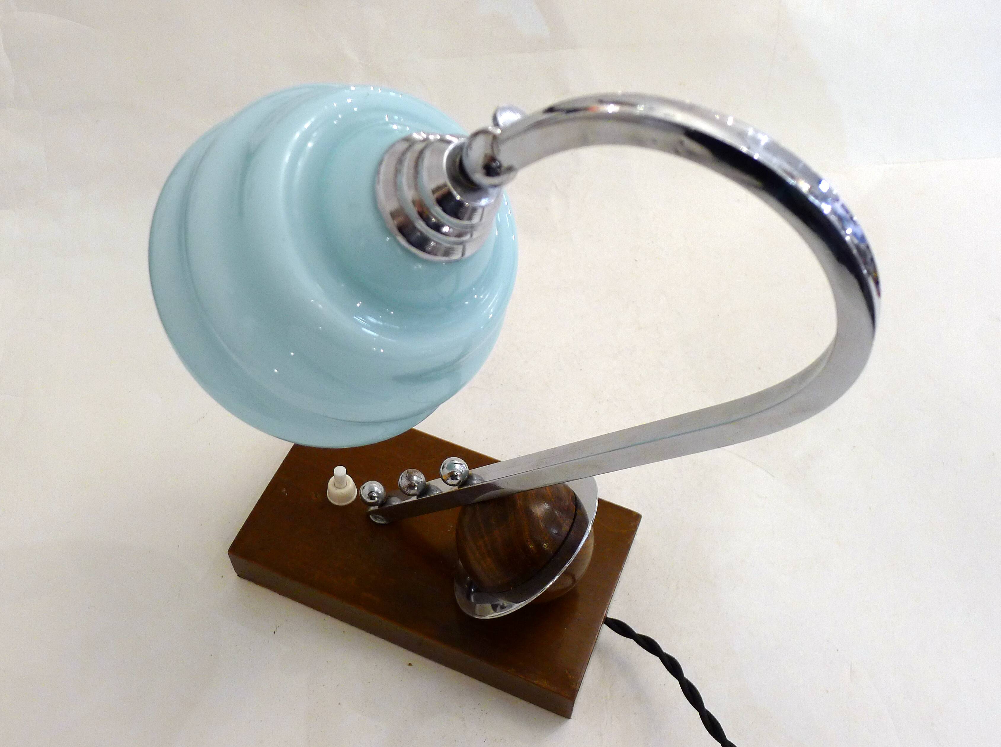 Lampe Art Déco, saturne & opaline bleue 1930'