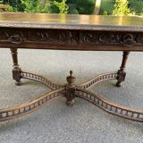 Napoleon III desk with carved spinning top legs in solid wood, 19th century