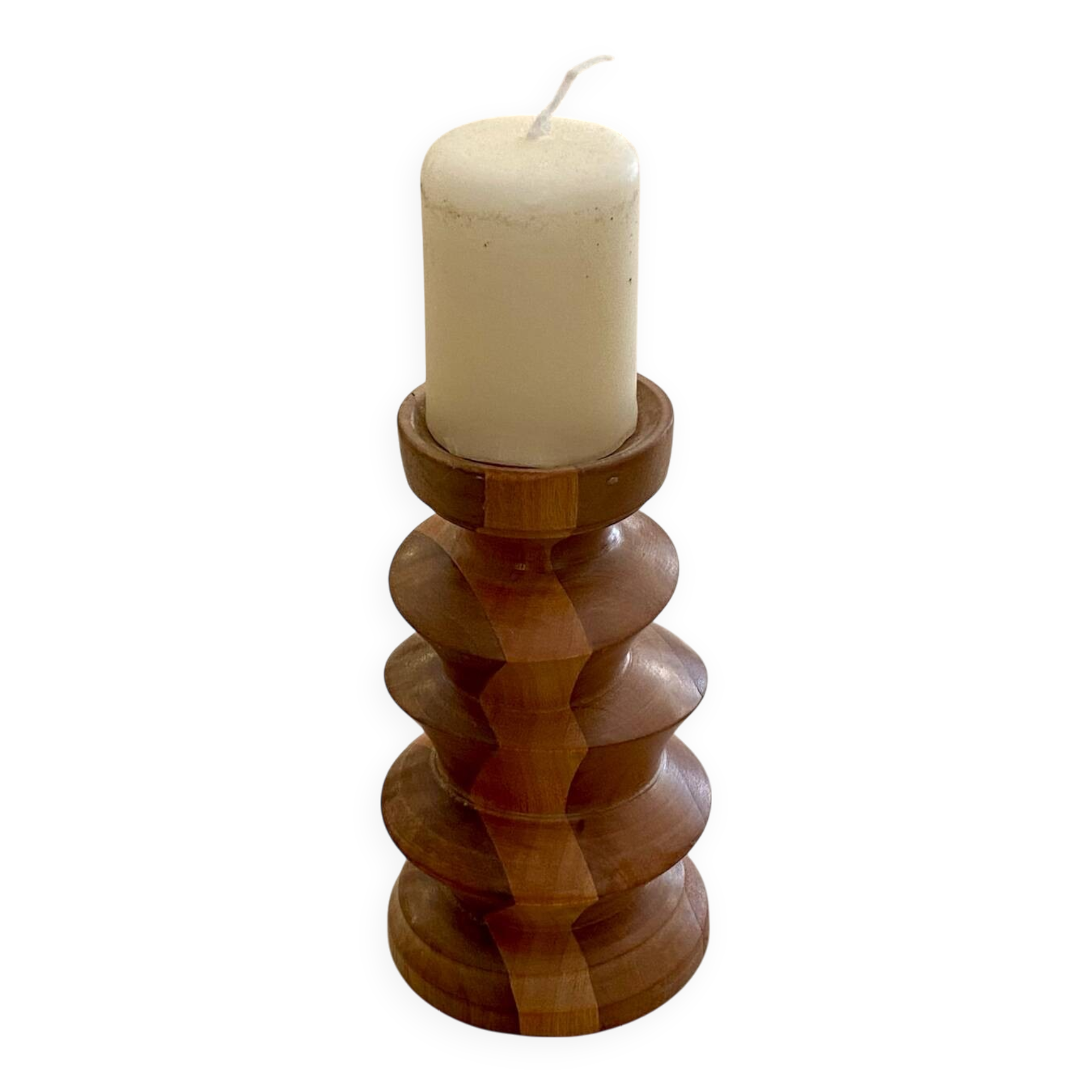 Turned wooden candle holder