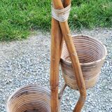 Rattan and bamboo plant holder from the 50s