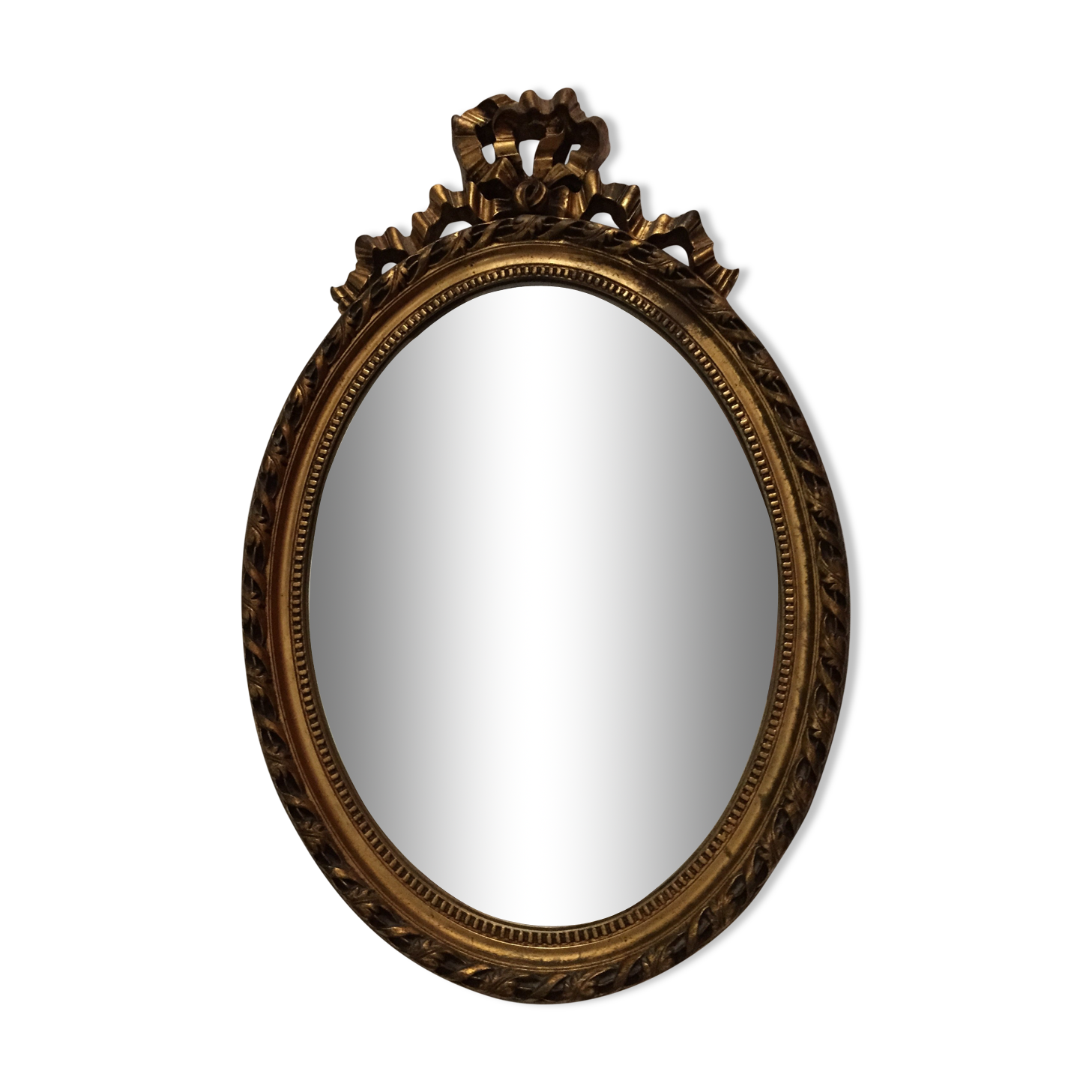 Miroir ovale en bois doré 52 x 35 cm
