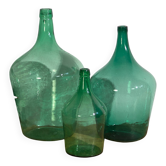 Antique green demijohns (c.1920). 3-piece set #6