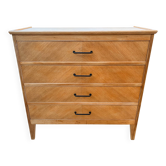 Chest of drawers with 4 drawers, light oak, herringbone from the 1950s.