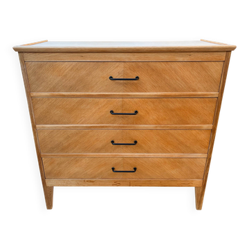 Chest of drawers with 4 drawers, light oak, herringbone from the 1950s.