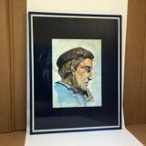 Portrait d’un vieux marin signé Arlo, aquarelle