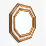 Gilded octagonal mirror by Deknudt Belgium decorated with smoked mirror gla