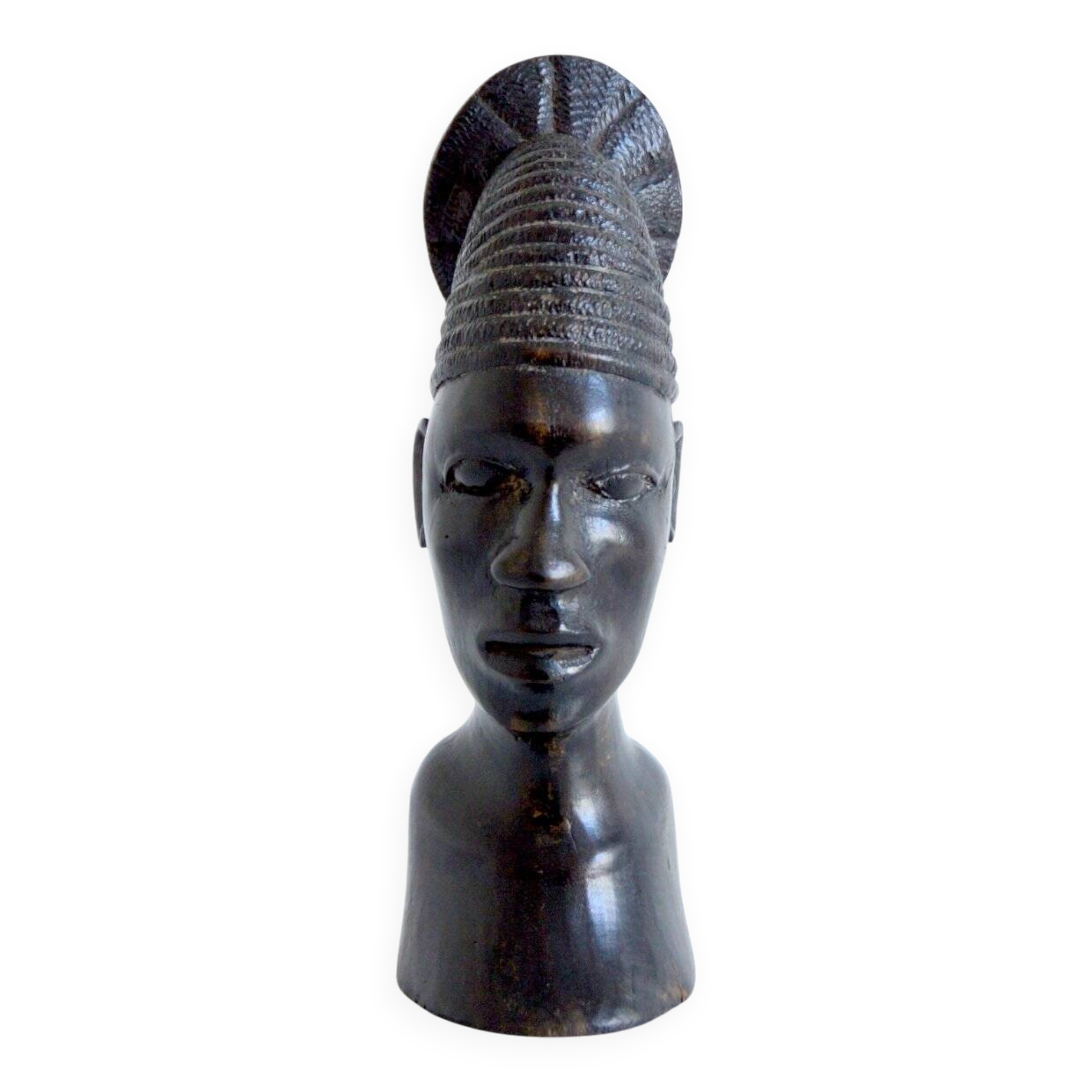 African head sculpture in ebony wood 1940s