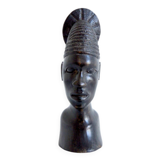African head sculpture in ebony wood 1940s